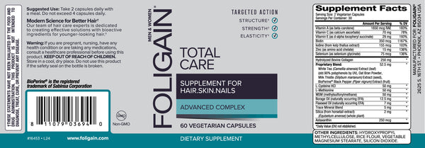 FOLIGAIN TOTAL CARE Ravintolisä oheneville hiuksille, iholle ja kynsille 60 kasviskapselia